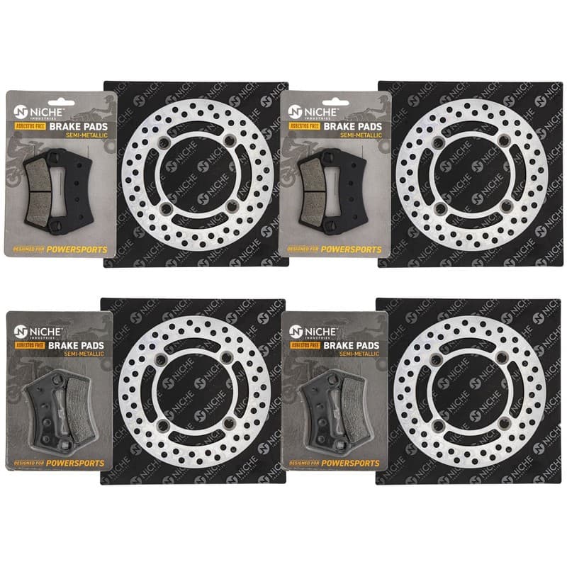 NICHE Front Rear Brake Rotor Pad Kit for Polaris 2203318 2206025 Semi Metallic