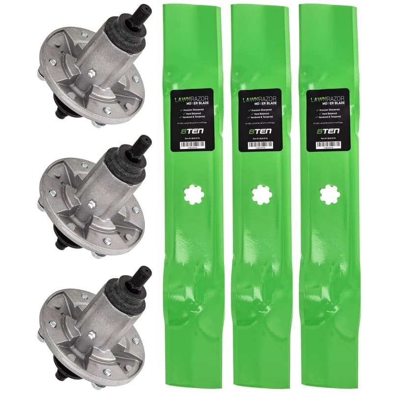 8TEN  Spindle High Lift Blade Kit John Deere 48 Inch Deck 145 155C LA 130 X140