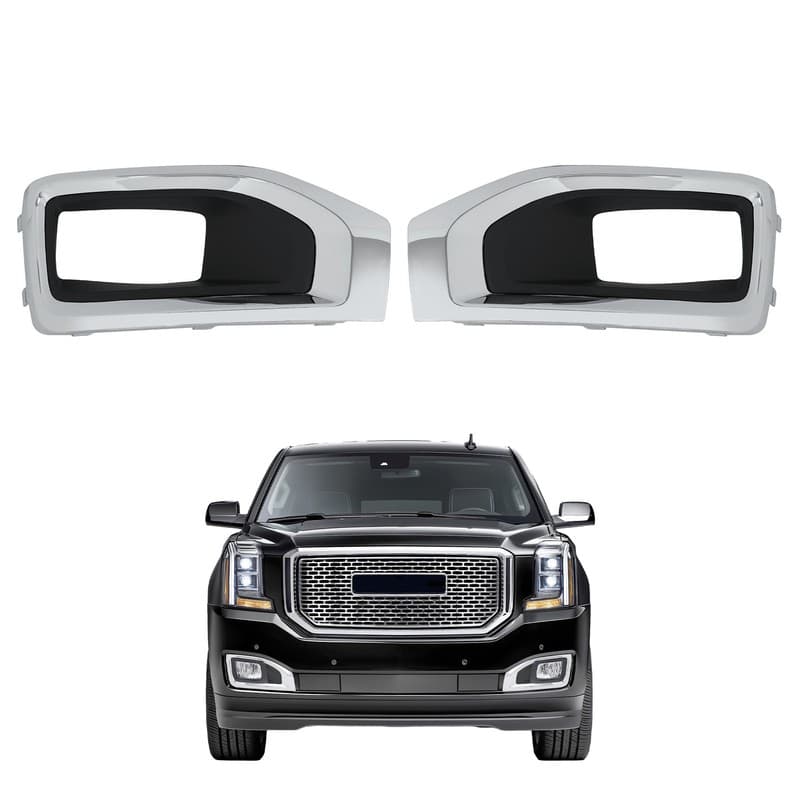For GMC Yukon XL 2015-2020 2018 Pair New Chrome Fog Light Lamp Bezel Trim Cover