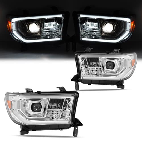 LH & RH Side Chrome LED Headlights For Toyota Tundra 07-13 Sequoia 08-17