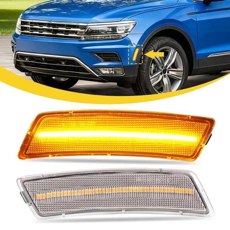 Clear Lens Amber LED Side Marker Lights For Volkswagen Tiguan 18-23 Beetle 12-19