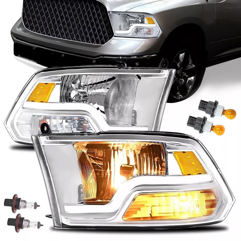For 2009-2018 Dodge Ram 1500 2500 3500 Chrome Headlights w/LED DRL Headlamp