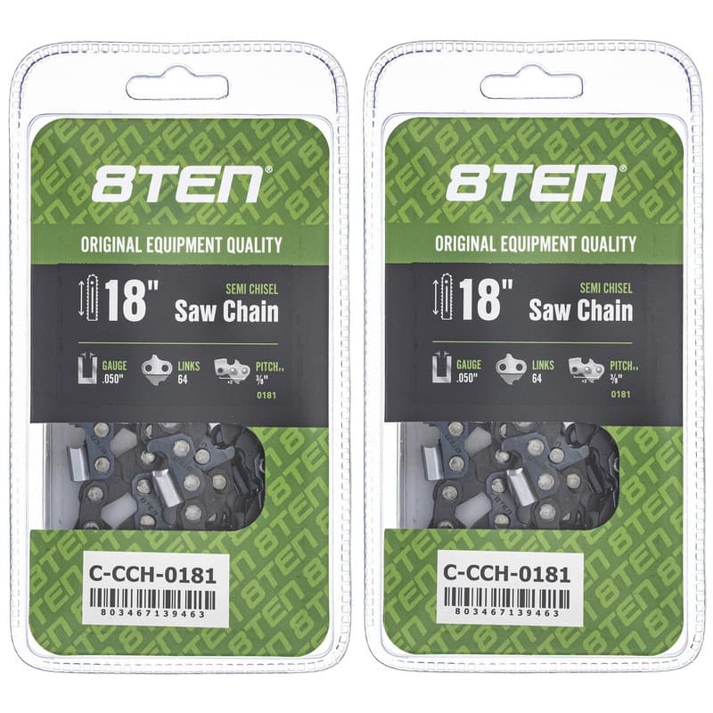 Semi Chisel Chainsaw Chain 18 Inch .050 3/8 64DL for Echo Jonsered Makita 2 Pack
