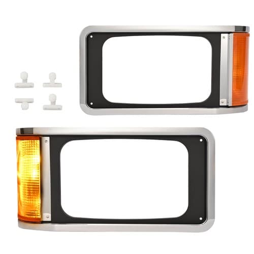 2PCS Headlight Headlamp Bezels W/bulbs For Mack CH613 SFA Hood Truck 1990-2017