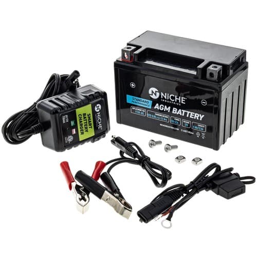 NICHE AGM Battery and Charger YTX9 for Polaris Outlaw Suzuki Honda Arctic Cat