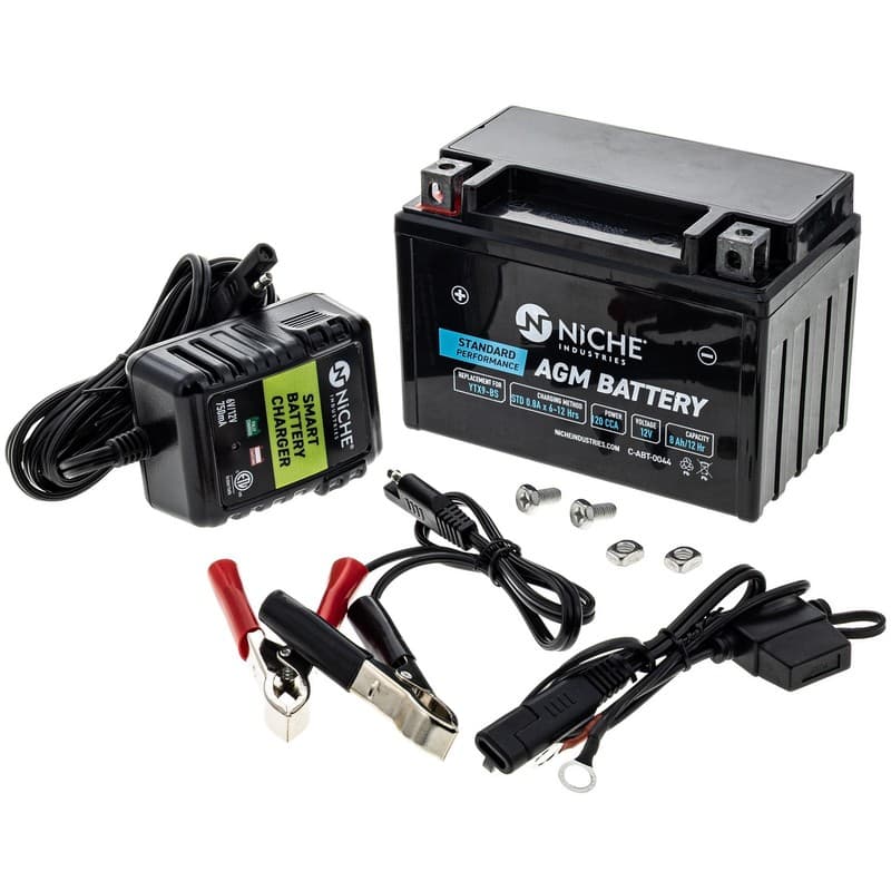 NICHE AGM Battery and Charger YTX9 for Polaris Outlaw Suzuki Honda Arctic Cat