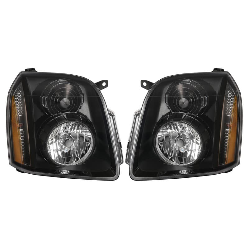 Left & Right Black Housing Headlight For 2007-2014 GMC Yukon Denali XL 1500 2500