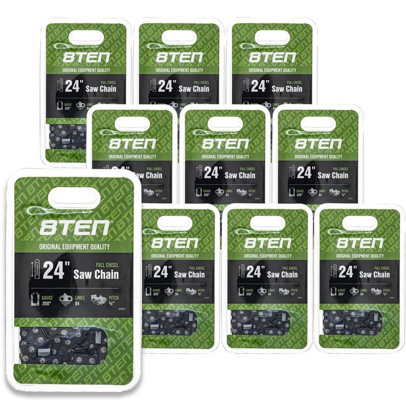8TEN Chainsaw Chain for 24 Inch .050 3/8 84DL Stihl Husqvarna Rancher 10 Pack