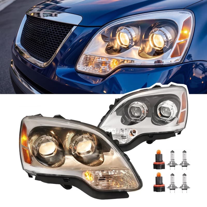 For GMC Acadia 2007-2012 Projector Headlights Headlamps Left+Right Set w/Bulbs