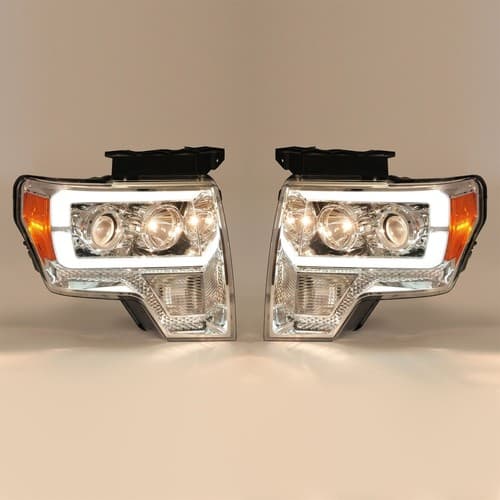 Driver&Passenger Side LED Chrome Headlights For Ford F150 F-150 2009-2014 LH&RH