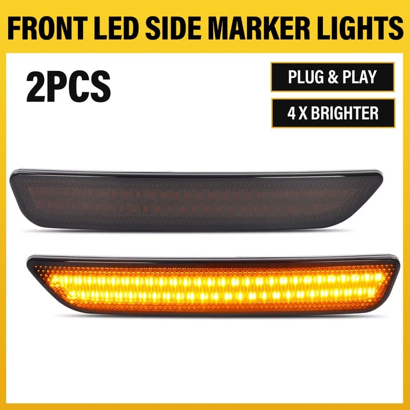 Front Smoked LED Bumper Side Marker Light For Ford Mustang Base/GT 2010-2014