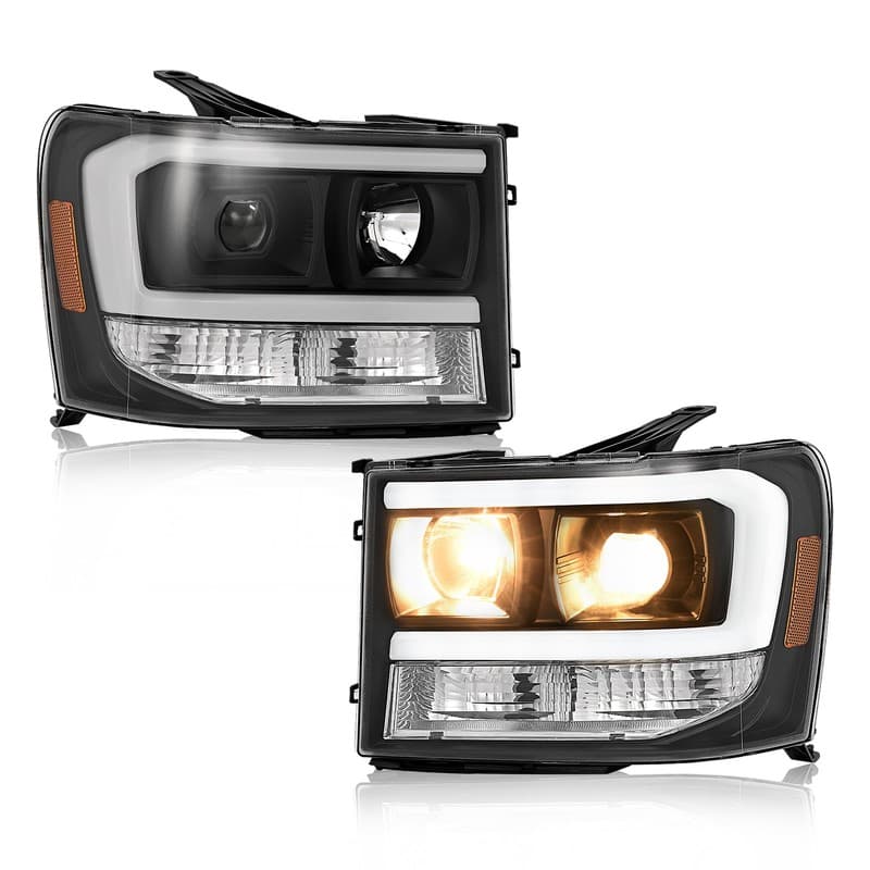 Pair LED DRL Projector Headlights For GMC Sierra 1500 2500HD 3500HD 2007-2014