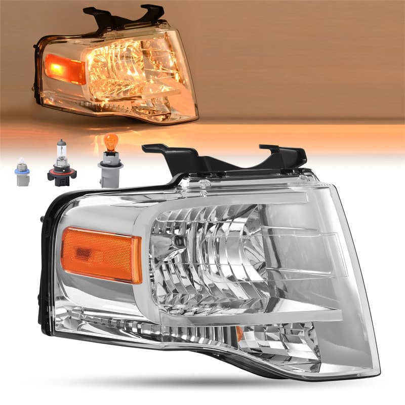 Chrome For Ford Expedition 2007-2014 Passenger Headlight W/bulbs Amber Corner RH