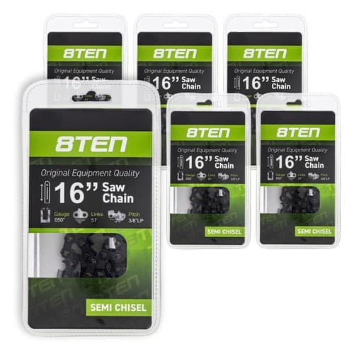8TEN Chainsaw Chain for 16 Inch Bar .050 3/8 57 DL Husqvarna Poulan 6 Pack