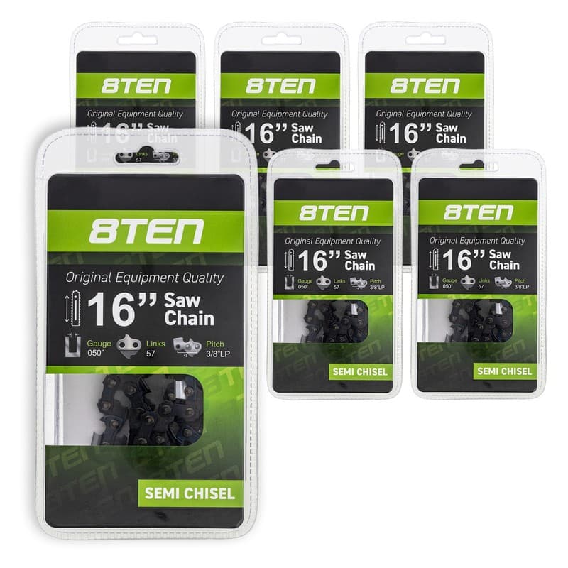 8TEN Chainsaw Chain for 16 Inch Bar .050 3/8 57 DL Husqvarna Poulan 6 Pack