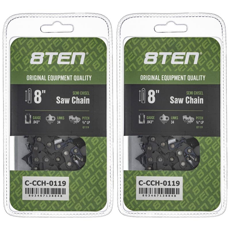 Semi Chisel Chainsaw Chain 8 Inch .043 3/8 LP 34DL for Poulan Remington 2 Pack