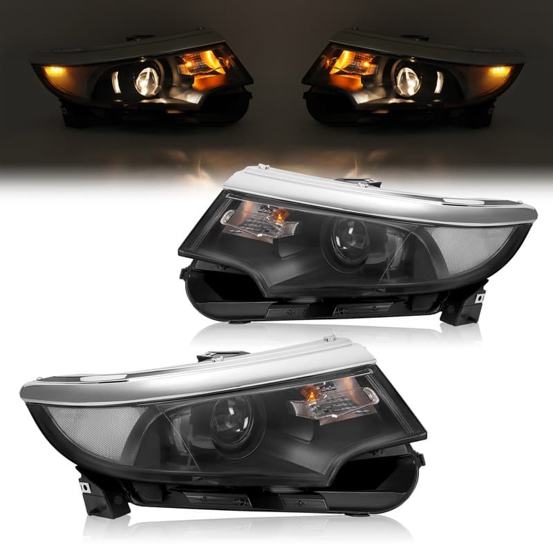 Black 5 Plugs Projector Headlight For Ford Edge 2011-2014 Driver Passenger Side