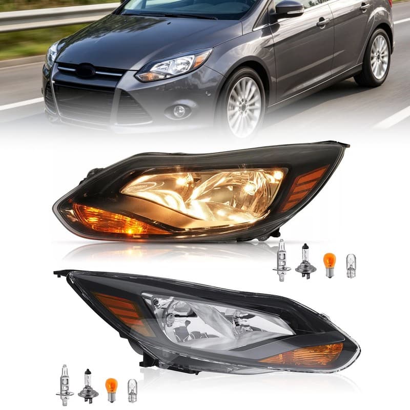 For 2012-2014 Ford Focus Black Headlights Replacement W/Bulbs Driver & Passenger