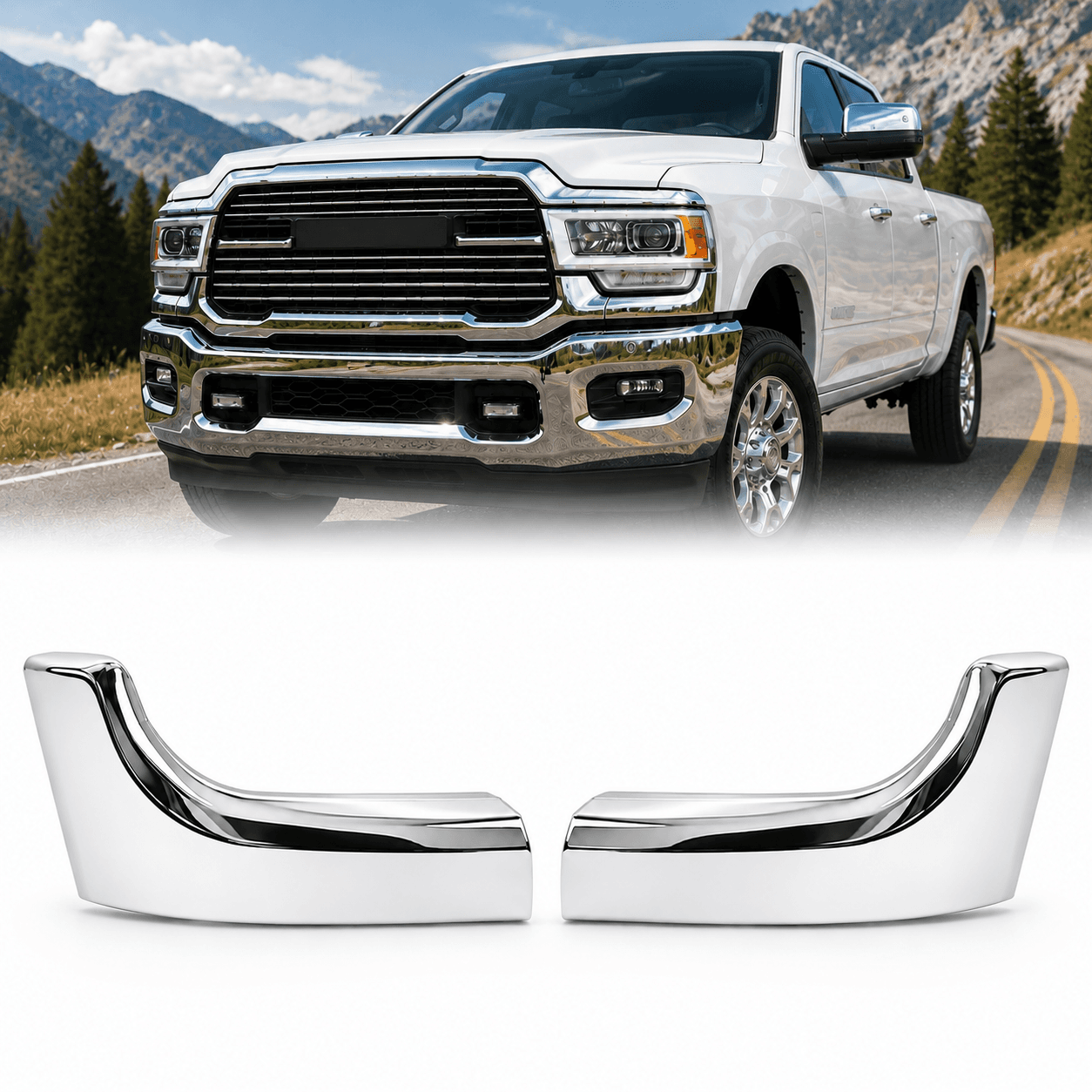 Pair Chrome Grille Grill Headlight Molding Trim For Ram 2500 3500 2019-2024