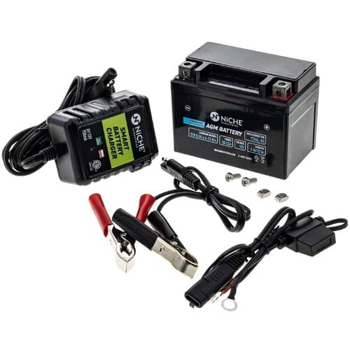 NICHE AGM Battery and Charger YTX4L for Can-Am Arctic Cat Renegade DS 70 90