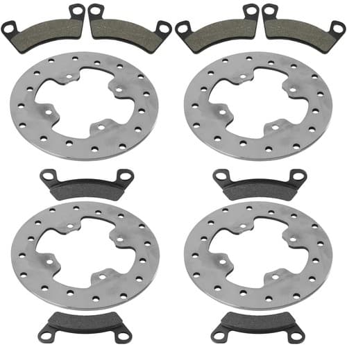 Front and Rear Brake Disc Rotors with Brake Pads for John Deere XUV590i S4 Gator