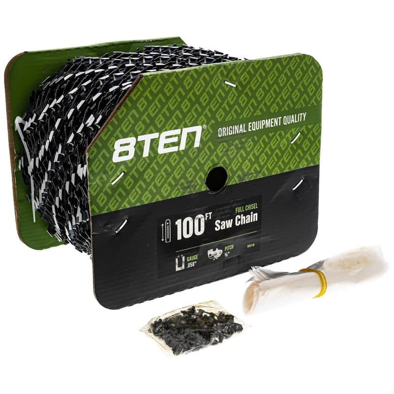8TEN Chainsaw Chain Bulk Reel Full Chisel 100 Foot .058 3/8 Pitch