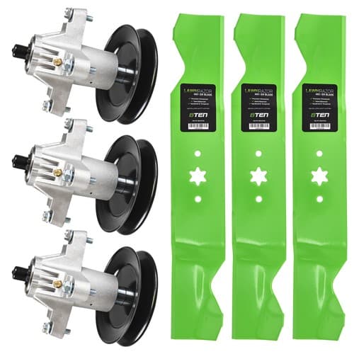 Deck Spindles & Notched High Lift Blade Blades Kit for Troy-Bilt XP 54 Mustang