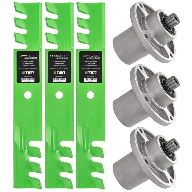 8TEN Spindle Mulching Blade Kit for Hustler 48 Inch Deck Raptor SD Raptor Flip