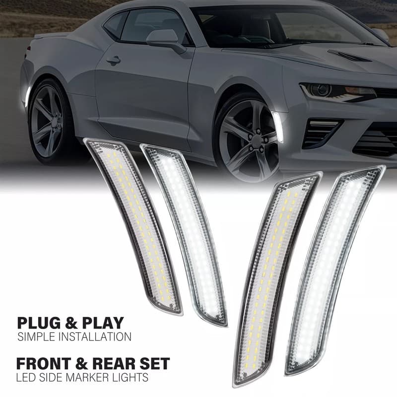 For 2016-2024 Chevrolet Camaro White Clear LED Marker Side Lights Kit Front Rear