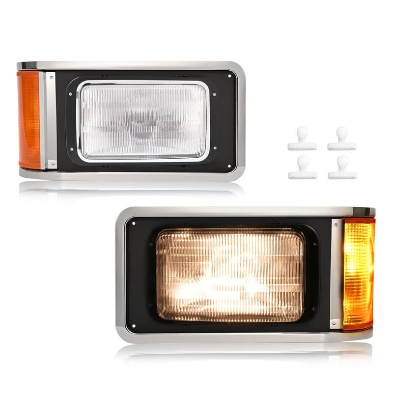 Pair Headlights W/Bezel&Bulbs For Mack CH613 SFA Hood Truck 1990-2017 Left Right