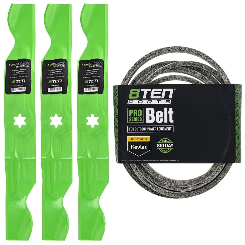 Mower Blades & Deck Belt Kit for Cub Cadet LT1050 SLT1550 SLTX1050 LGT1050