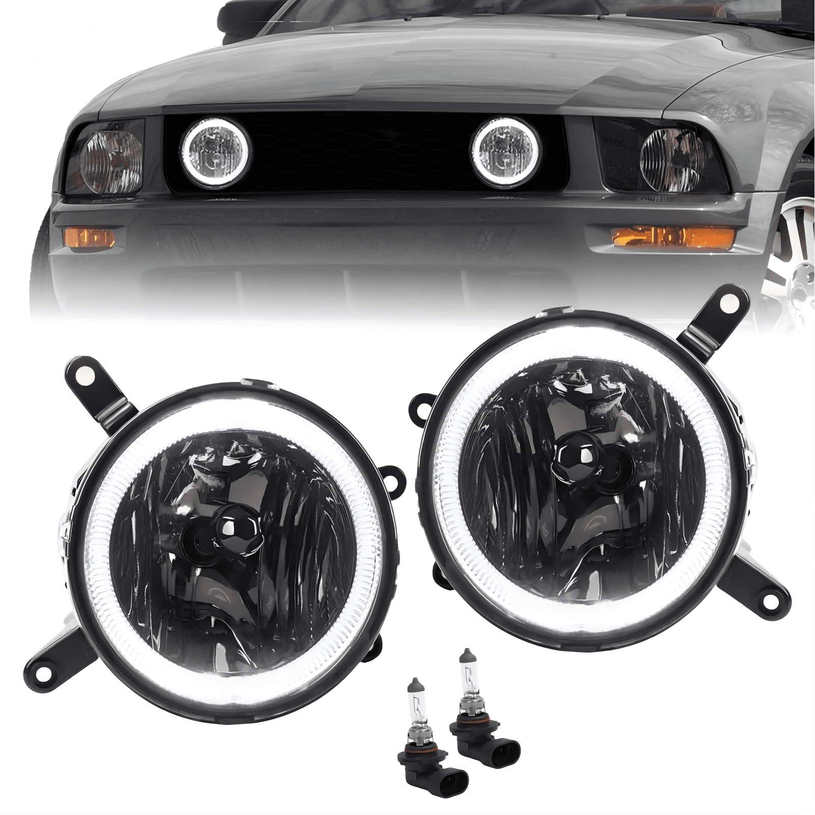 Fog Lights W/LED Halo Running Light Smoke Lens For Ford Mustang GT 2005-2009