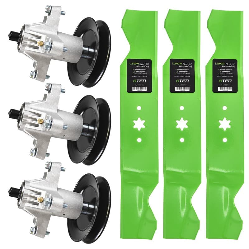 Deck Spindles & Notched High Lift Blade Blades Kit for Troy-Bilt XP 54 Mustang